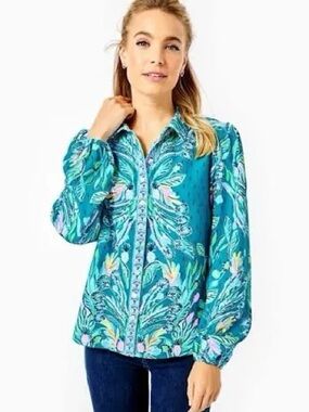Lilly Pulitzer Green and Pink Floral Blouse